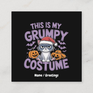 Tarjeta De Visita Cuadrada Disfraz de Halloween de gato gruñón divertido anim