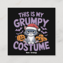 Tarjeta De Visita Cuadrada Disfraz de Halloween de gato gruñón divertido anim