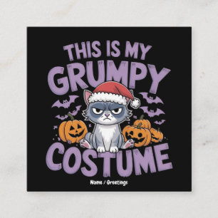 Tarjeta De Visita Cuadrada Disfraz de Halloween de gato gruñón divertido anim