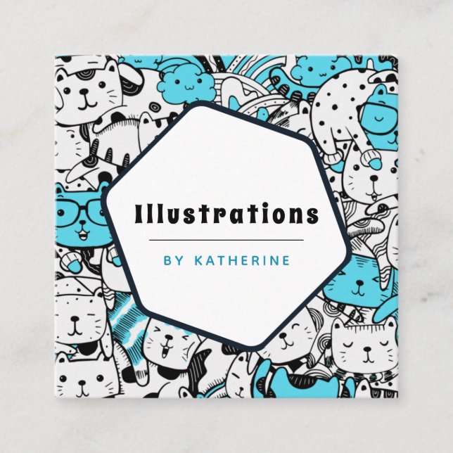 Tarjeta De Visita Cuadrada Diversión del dibujante gráfico del diseño del pat (Anverso)