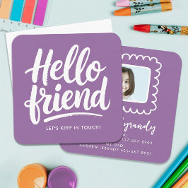 Tarjeta De Visita Cuadrada Diversión Lavanda Púrpura Hola Amigo Cita Para Jug