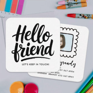Tarjeta De Visita Cuadrada Diversión Simple Foto de Cita de Amigos Hello en B