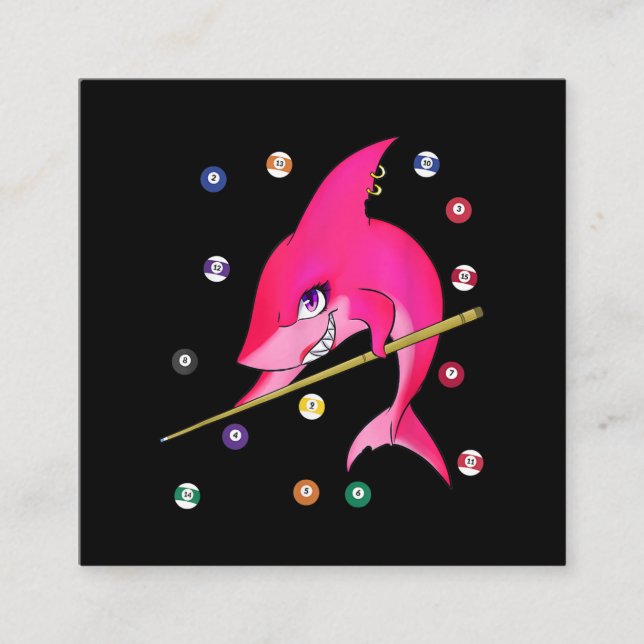 Tarjeta De Visita Cuadrada Divertido billar de tiburones mujer (Anverso)