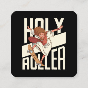 Tarjeta De Visita Cuadrada Divertido Jesús de Patineta Holy Roller