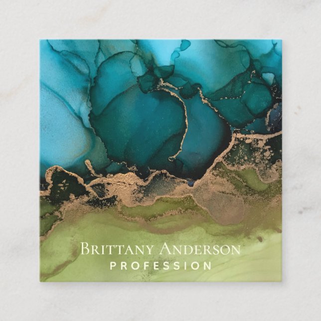 Tarjeta De Visita Cuadrada DIY Black Gold Verde azulada Green (Anverso)