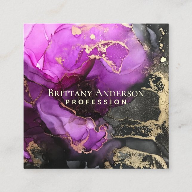 Tarjeta De Visita Cuadrada DIY Resumen Black Purple Gold (Anverso)