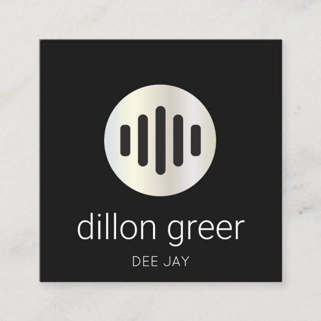 Tarjeta De Visita Cuadrada DJ de música de audio negro moderno (Anverso)