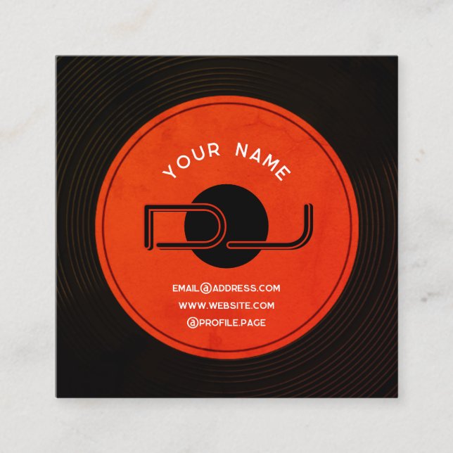 Tarjeta De Visita Cuadrada DJ de placa de registro de vinilo (Anverso)