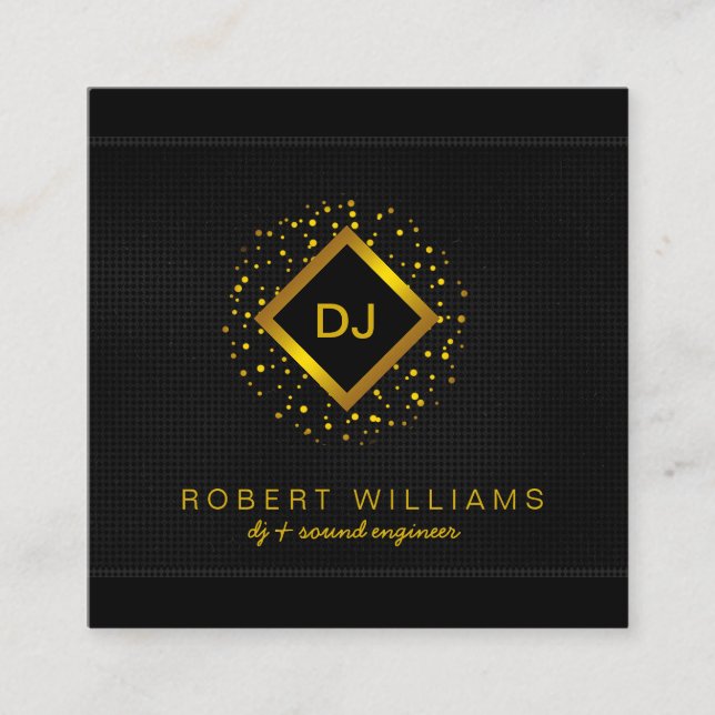 Tarjeta De Visita Cuadrada DJ Deejay Profesional Gold Faux Music Teacher (Anverso)