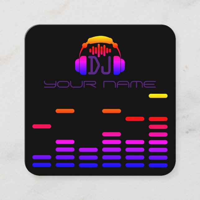 Tarjeta De Visita Cuadrada DJ moderno diseña estilo negro del disco (Anverso)