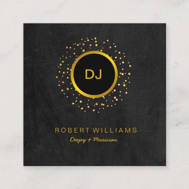 Tarjeta De Visita Cuadrada DJ Music Teacher Profesional Músico Gold Black (Anverso)