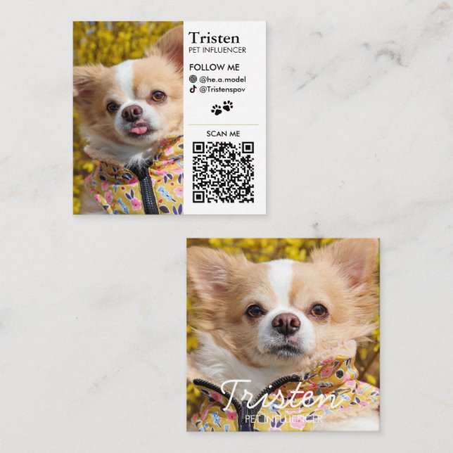 Tarjeta De Visita Cuadrada Doble foto QR en medios sociales personalizados (Anverso / Reverso)