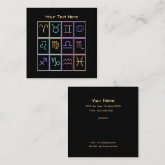 Tarjeta De Visita Cuadrada Doce Rótulos Zodiacos Coloridos