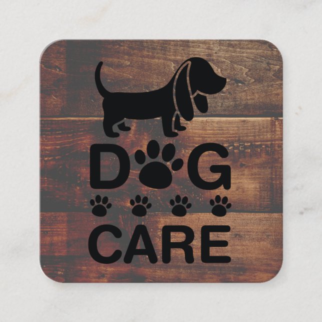 Tarjeta De Visita Cuadrada Dog Groomer | Cuidado de perros | Paws | Madera (Anverso)