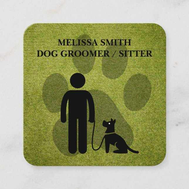 Tarjeta De Visita Cuadrada Dog Groomer | Formador | Paws | Turf (Anverso)