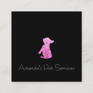 Tarjeta De Visita Cuadrada Dog Sitter Mascota Servicio Grooming Black Pink