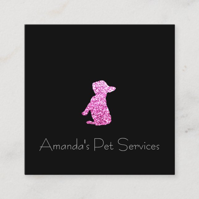 Tarjeta De Visita Cuadrada Dog Sitter Mascota Servicio Grooming Black Pink (Anverso)