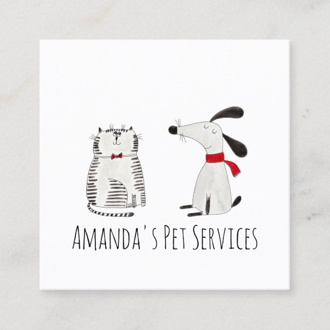 Tarjeta De Visita Cuadrada Dog Sitter Mascota Servicio Grooming Cute Sweet (Anverso)
