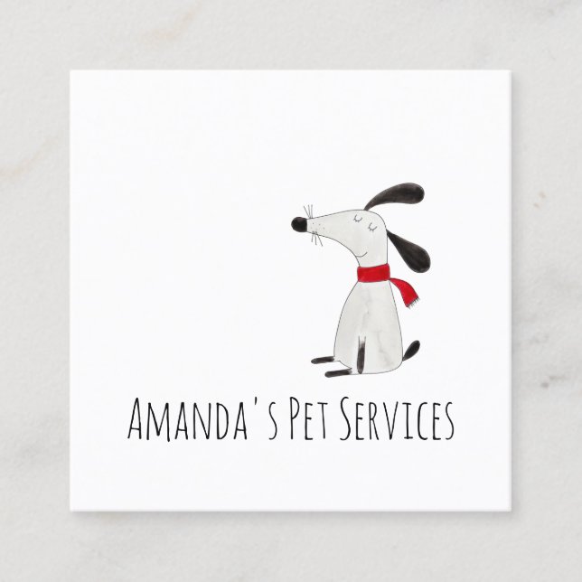 Tarjeta De Visita Cuadrada Dog Sitter Mascota Servicios Grooming Cuidad Blanc (Anverso)