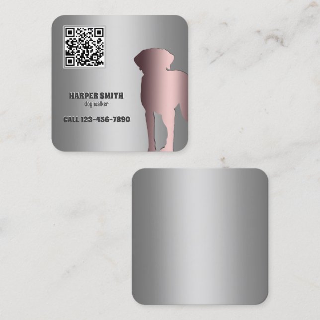 Tarjeta De Visita Cuadrada Dog Walker Personalizado QR (Anverso / Reverso)