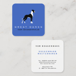 Tarjeta De Visita Cuadrada Dogo Gran Danés de Boston sobre azul