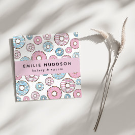Tarjeta De Visita Cuadrada Donuts rosados, Donuts azules, pastelería, pastele