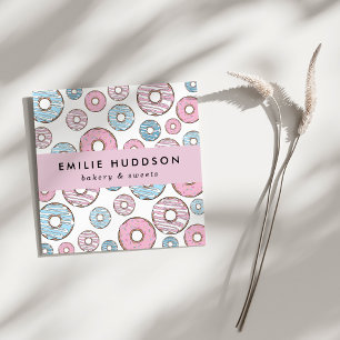Tarjeta De Visita Cuadrada Donuts rosados, Donuts azules, pastelería, pastele