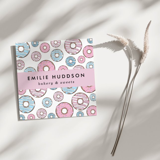 Tarjeta De Visita Cuadrada Donuts rosados, Donuts azules, pastelería, pastele (Subido por el creador)