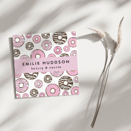 Tarjeta De Visita Cuadrada Donuts rosados, Donuts blancos, pastelería, pastel