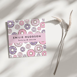 Tarjeta De Visita Cuadrada Donuts rosados, Donuts morados, Pastelería