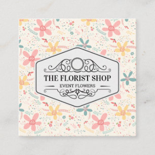 Tarjeta De Visita Cuadrada Doodles de flores