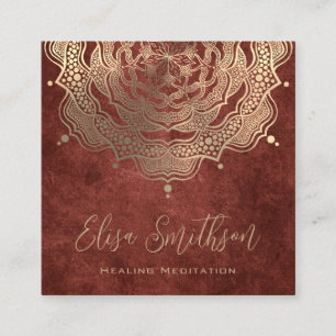 Tarjeta De Visita Cuadrada Dorado Brown Mandala Yoga Meditación Natural
