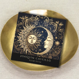 Tarjeta De Visita Cuadrada Dorado Celestial Holístico Luna Negro