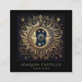 Tarjeta De Visita Cuadrada Dorado Celestial Holístico Luna Negro