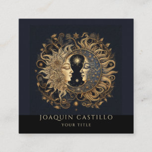 Tarjeta De Visita Cuadrada Dorado Celestial Holístico Luna Negro