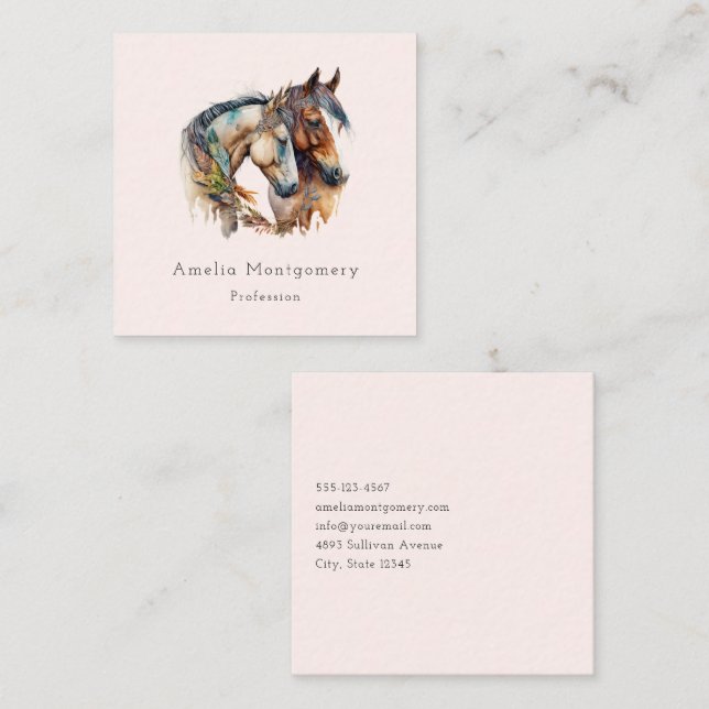 Tarjeta De Visita Cuadrada Dos hermosos caballos del Boho Occidental (Anverso / Reverso)