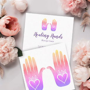 Tarjeta De Visita Cuadrada Dos manos curadoras Corazón Hamsa colorido Person