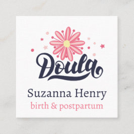 Tarjeta De Visita Cuadrada Doula Birth Postpartum Estrellas Florales Rosa Log