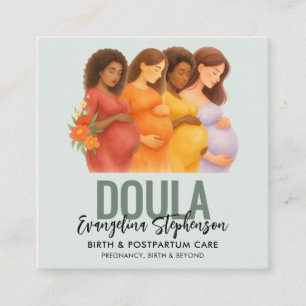 Tarjeta De Visita Cuadrada Doula Profesional Posparto de Nacimiento en Acuare