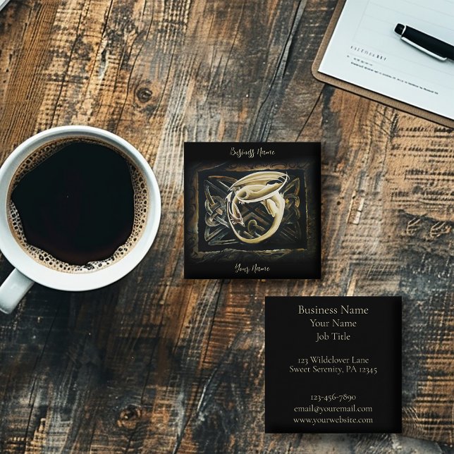 Tarjeta De Visita Cuadrada Dragón de la crema del trabajo del nudo celta (Subido por el creador)