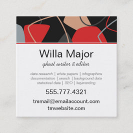 Tarjeta De Visita Cuadrada Dramático rojo, negro, beige abstracto monograma