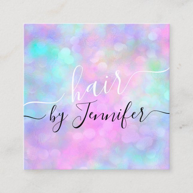 Tarjeta De Visita Cuadrada Dris 6 punches Hairdresser Makeup Holographic (Anverso)