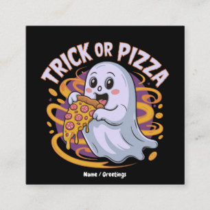 Tarjeta De Visita Cuadrada Dulce Fantasma Comiendo Pizza Divertido Espeluznan