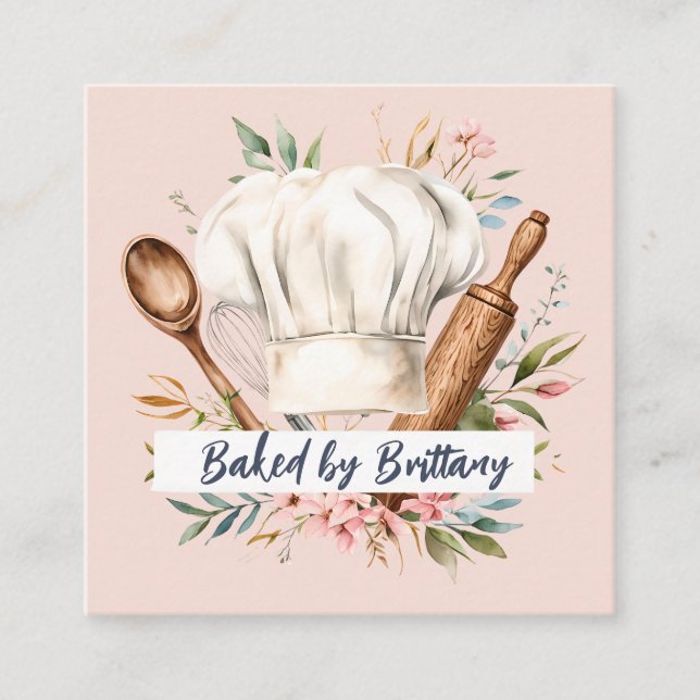 Tarjeta De Visita Cuadrada Dulce Panadería Pastelería Chef Soft Pastel Tarjet (Anverso)