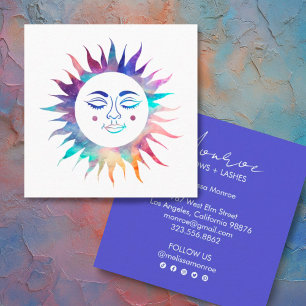 Tarjeta De Visita Cuadrada Dulce Sunshine Rainbow Boho Line Art Medios social
