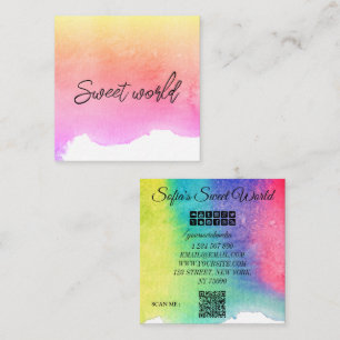 Tarjeta De Visita Cuadrada Dulces coloridos Código Qr Moderno Plaza de Autobu