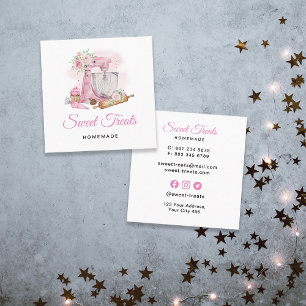 Tarjeta De Visita Cuadrada Dulces Tratamientos Panadería Rosa