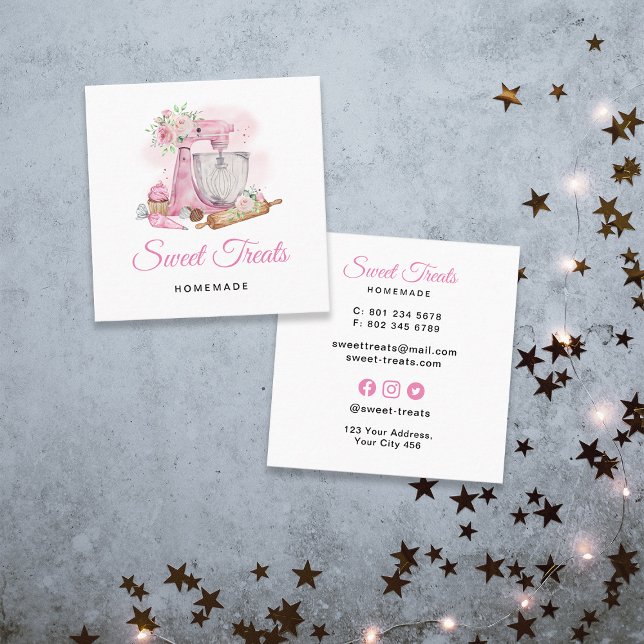 Tarjeta De Visita Cuadrada Dulces Tratamientos Panadería Rosa (Subido por el creador)