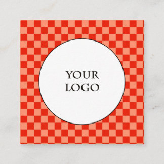 Tarjeta De Visita Cuadrada Duo Naranja & Naranja Claro Plaid de Búfalo y Logo