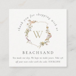 Tarjeta De Visita Cuadrada Dusky Pink Wildflower Escudo Gracias Por Comprar